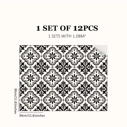 Tegelstickers Zwart-Wit Voor Verfrissing Van Vloeren Zwart L