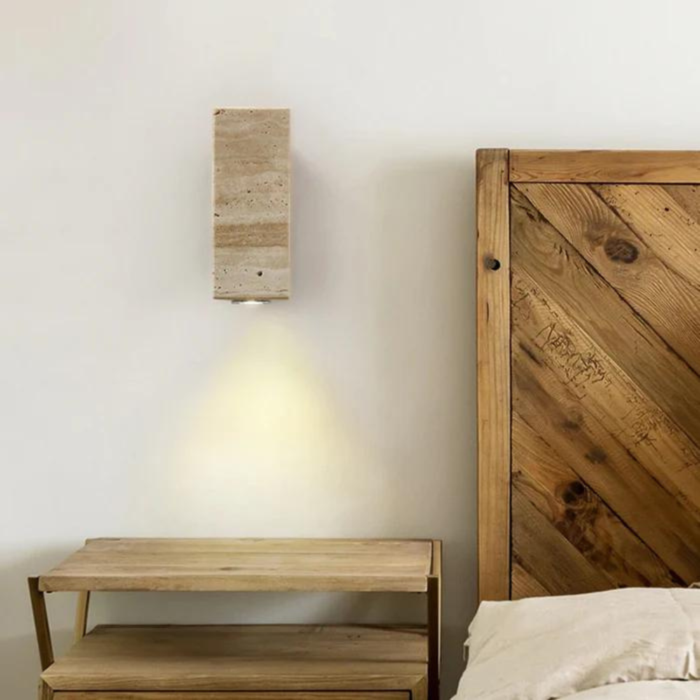 Japandi Wandlamp met Travertijn Afwerking en Minimalistisch Ontwerp Groot