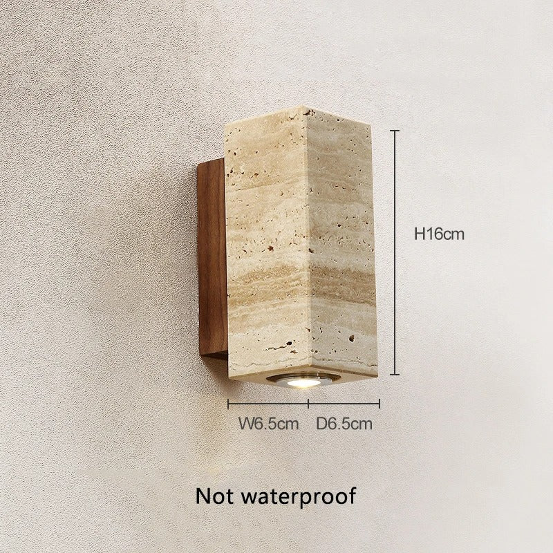 Japandi Wandlamp met Travertijn Afwerking en Minimalistisch Ontwerp Binnen Vierkant Medium
