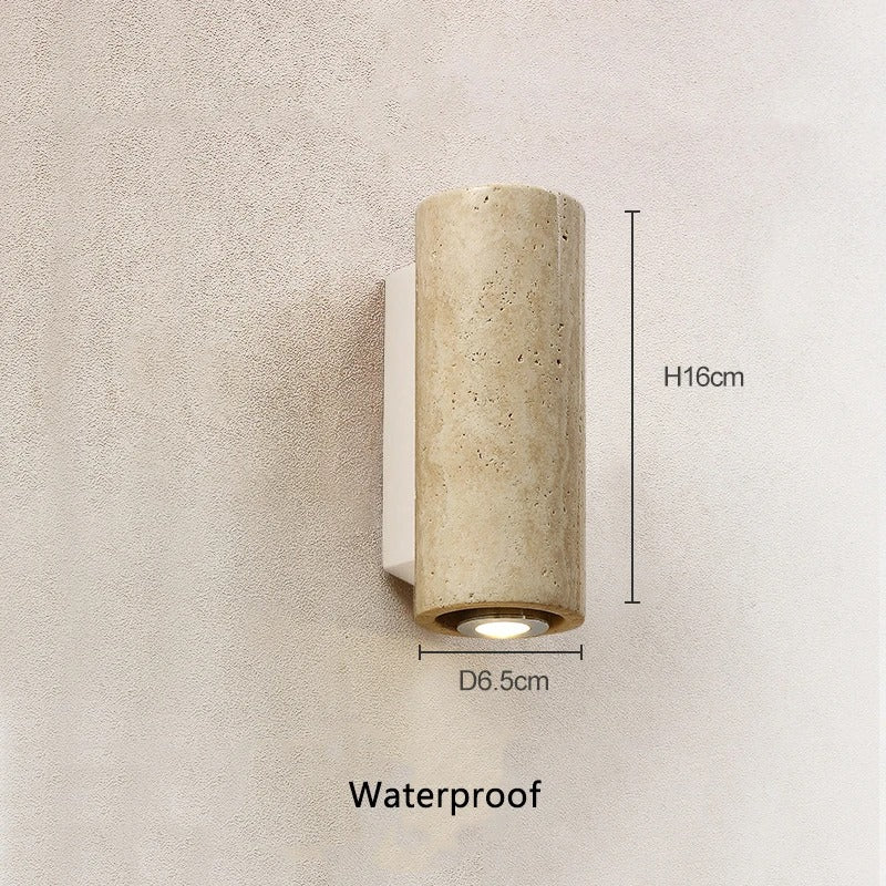 Japandi Wandlamp met Travertijn Afwerking en Minimalistisch Ontwerp Circulair voor buiten Medium