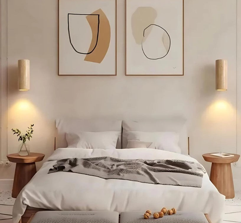 Japandi Wandlamp met Travertijn Afwerking en Minimalistisch Ontwerp