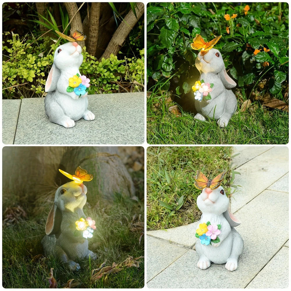 Tuinbeeld Konijn met LED Vlinderlicht Weerbestendige Decoratie