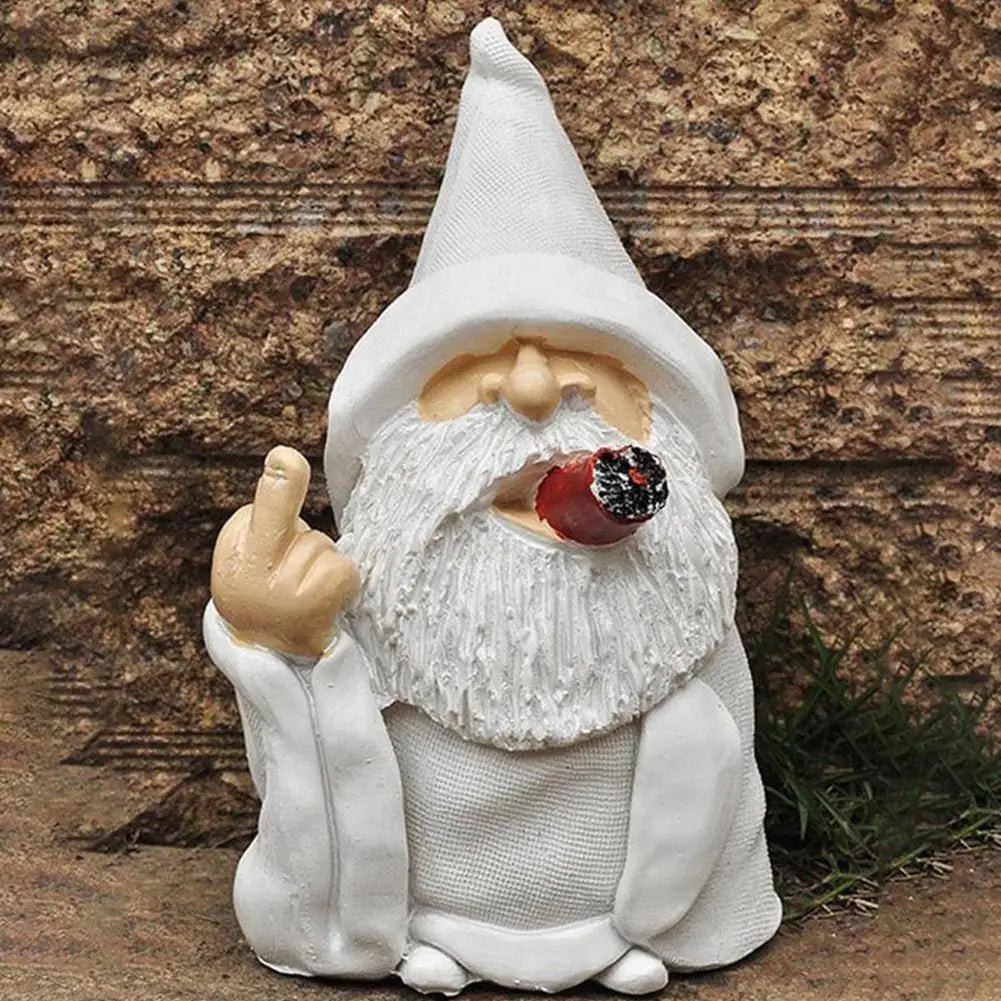 Tuinbeeldje Rookende Oude Man met Witte Baard Houten Decoratie