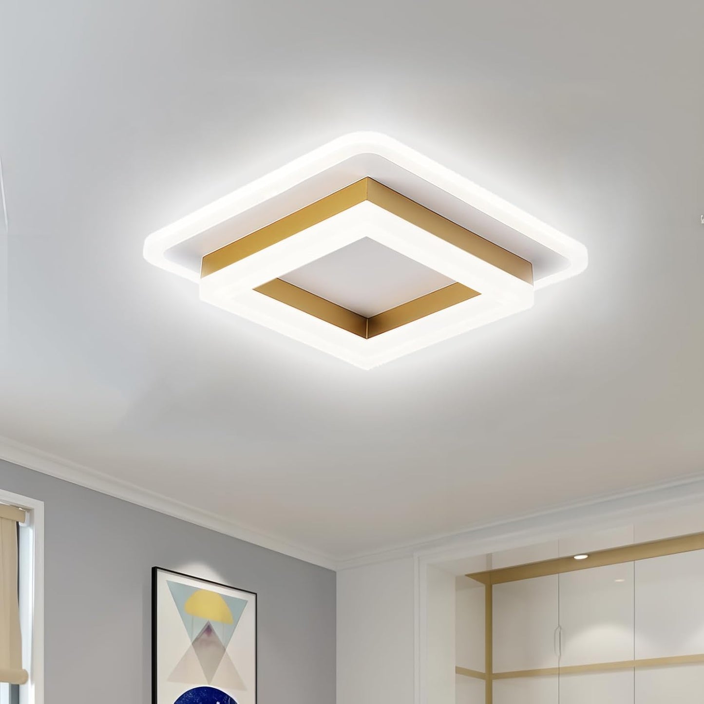 Vierkante LED Plafondlamp Voor Gang En Slaapkamer Modern Goud Dimbaar met afstandsbediening