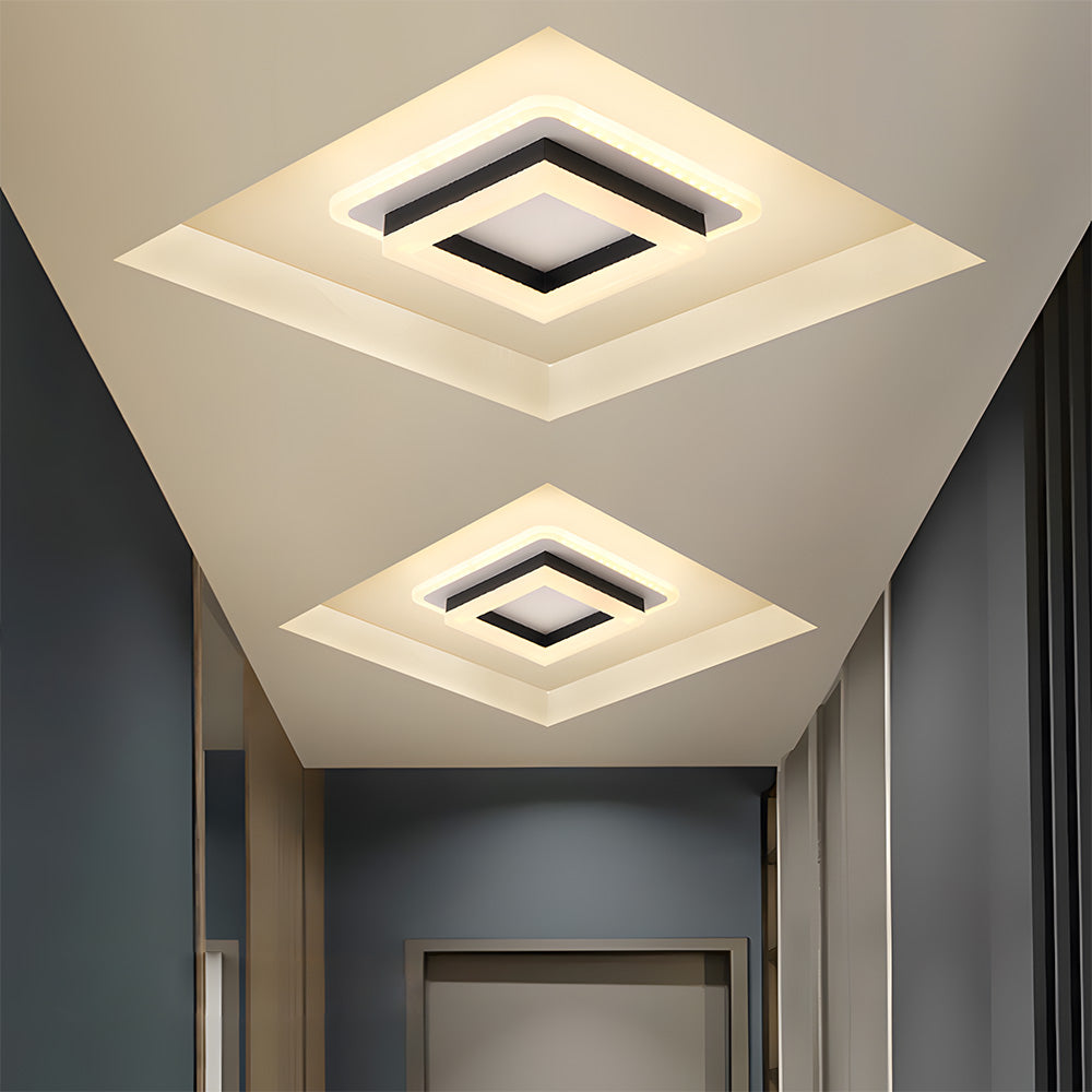 Vierkante LED Plafondlamp Voor Gang En Slaapkamer Modern Zwart 3 Kleurverandering door schakelaar