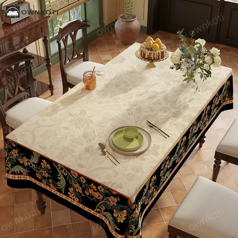 Vintage Luxe Bloemenwijnstok Vogel Chenille Tafelkleed B