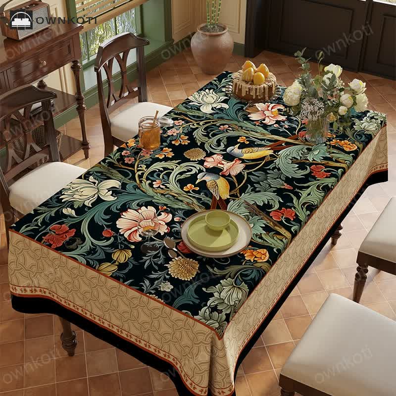 Vintage Luxe Bloemenwijnstok Vogel Chenille Tafelkleed C