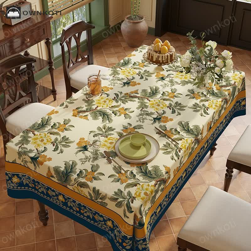 Vintage Luxe Bloemenwijnstok Vogel Chenille Tafelkleed E