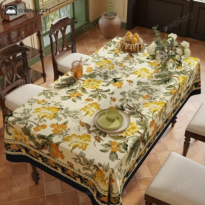 Vintage Luxe Bloemenwijnstok Vogel Chenille Tafelkleed G