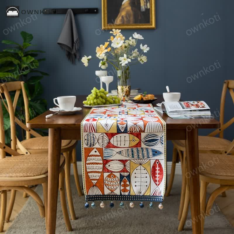 Chique Chenille Tafelloper Met Kwasten Voor Tafeldecoratie