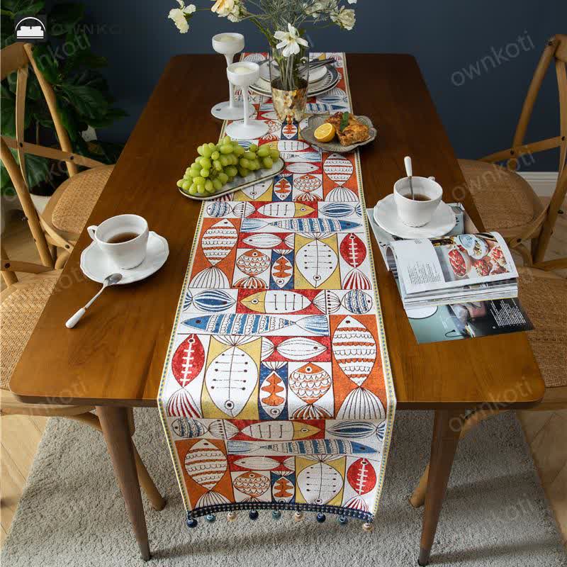 Chique Chenille Tafelloper Met Kwasten Voor Tafeldecoratie
