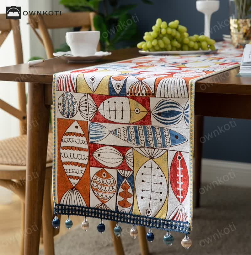 Chique Chenille Tafelloper Met Kwasten Voor Tafeldecoratie