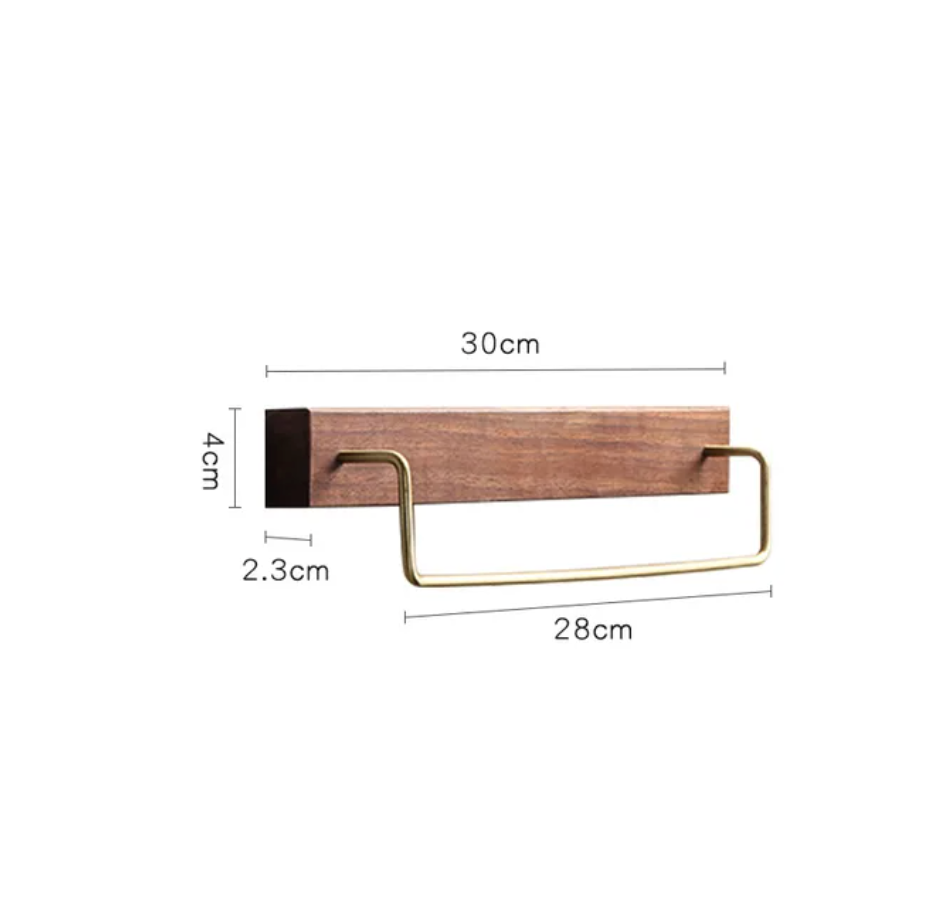 Wandgemonteerde Handdoekhouder Zonder Boren Hout en Messing Medium - 30cm