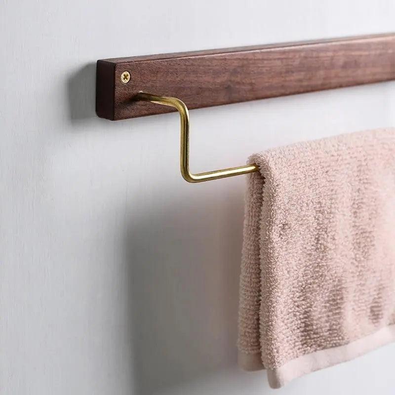Wandgemonteerde Handdoekhouder Zonder Boren Hout en Messing
