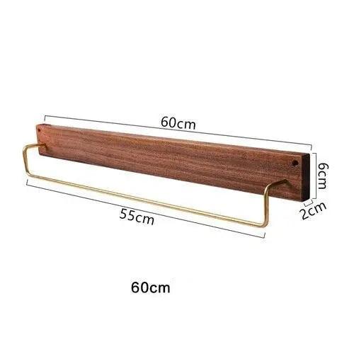 Wandgemonteerde Handdoekhouder Zonder Boren Hout en Messing Groot - 60cm