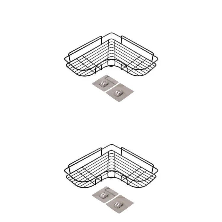 Wandplank Badkamer Driehoekig Wit Ruimtebesparend Geen Boren Nodig zwart-2 stuks
