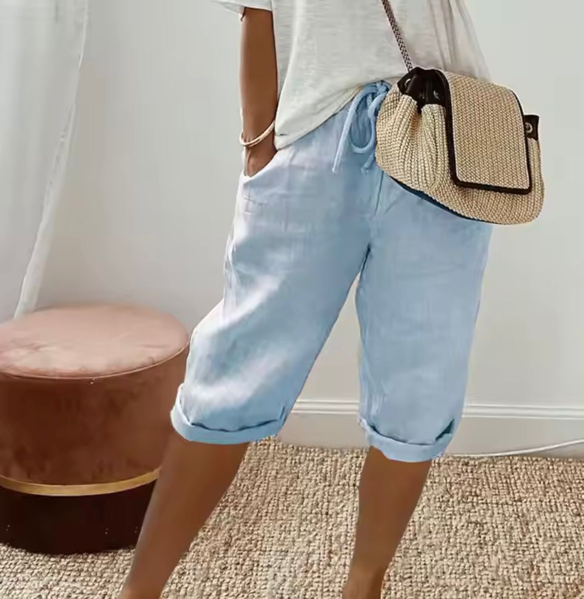 Korte Damesbroek - Comfort en Stijl voor de Zomer Lichtblauw