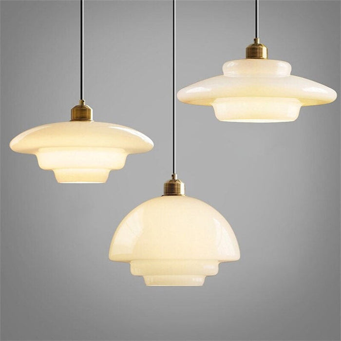 Witte Glazen Hanglamp Melkwit Mid Century D30 Elegante Set van drie (A+B+C)