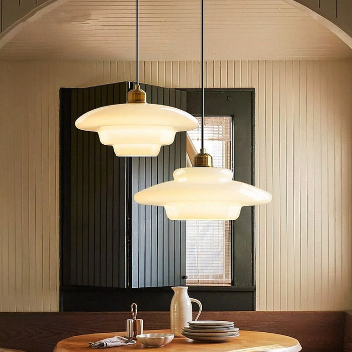 Witte Glazen Hanglamp Melkwit Mid Century D30 Elegante