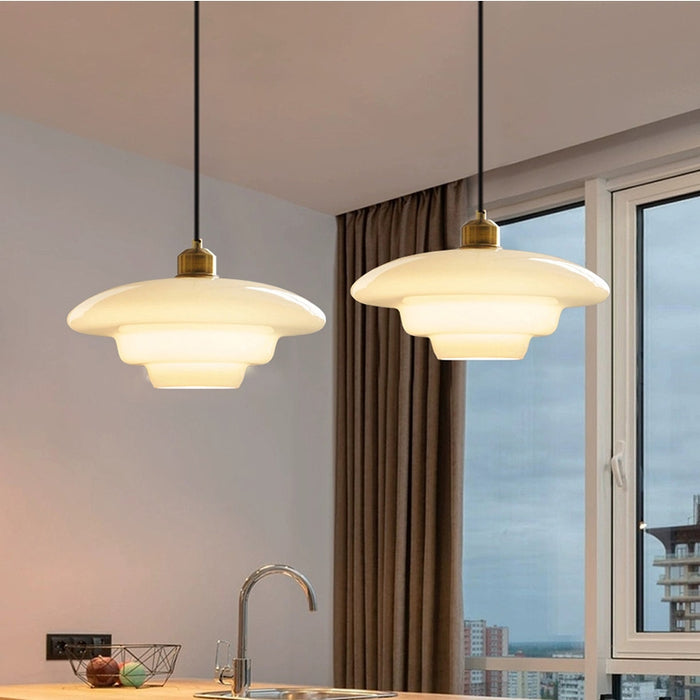 Witte Glazen Hanglamp Melkwit Mid Century D30 Elegante