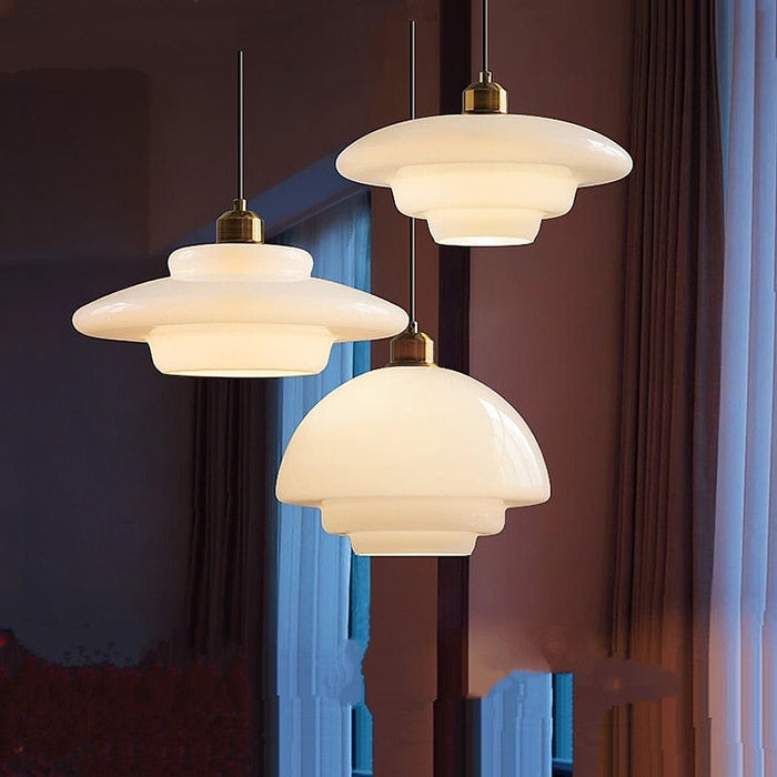 Witte Glazen Hanglamp Melkwit Mid Century D30 Elegante