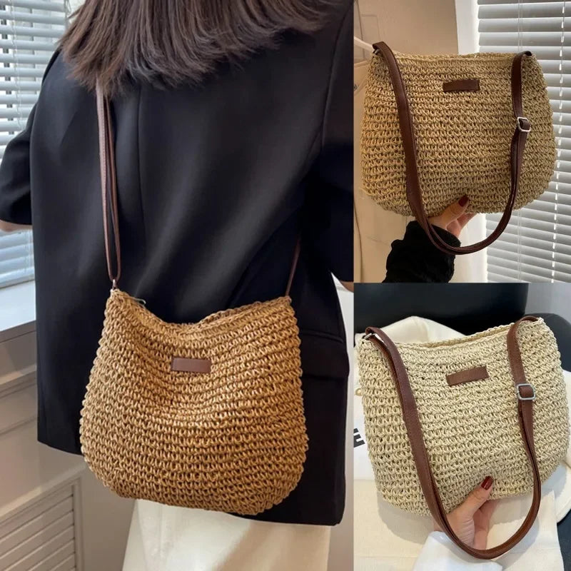 Zomer Strand Schoudertas Dames Geweven Stro Crossbody Tas 29x23 cm