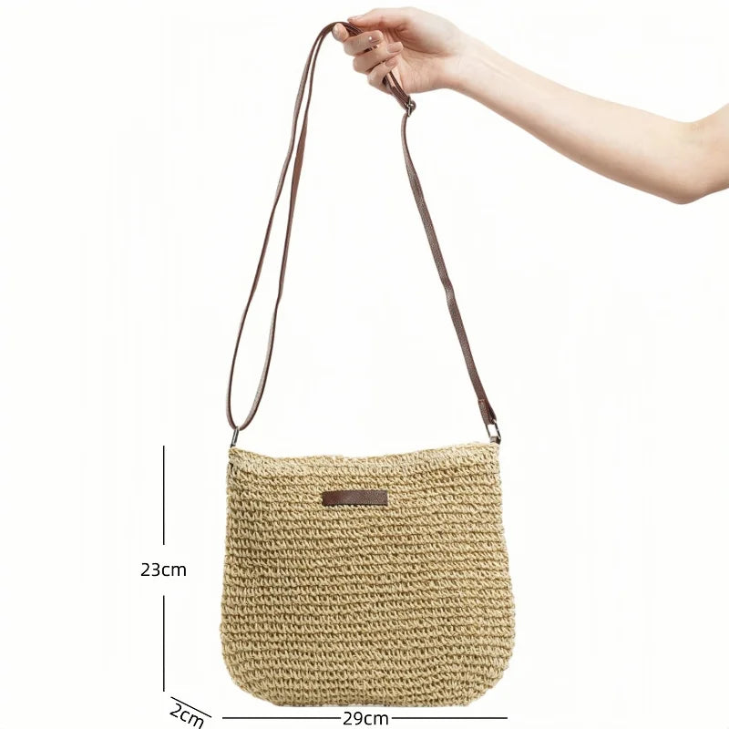 Zomer Strand Schoudertas Dames Geweven Stro Crossbody Tas 29x23 cm
