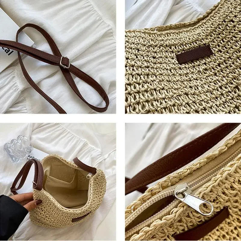 Zomer Strand Schoudertas Dames Geweven Stro Crossbody Tas 29x23 cm
