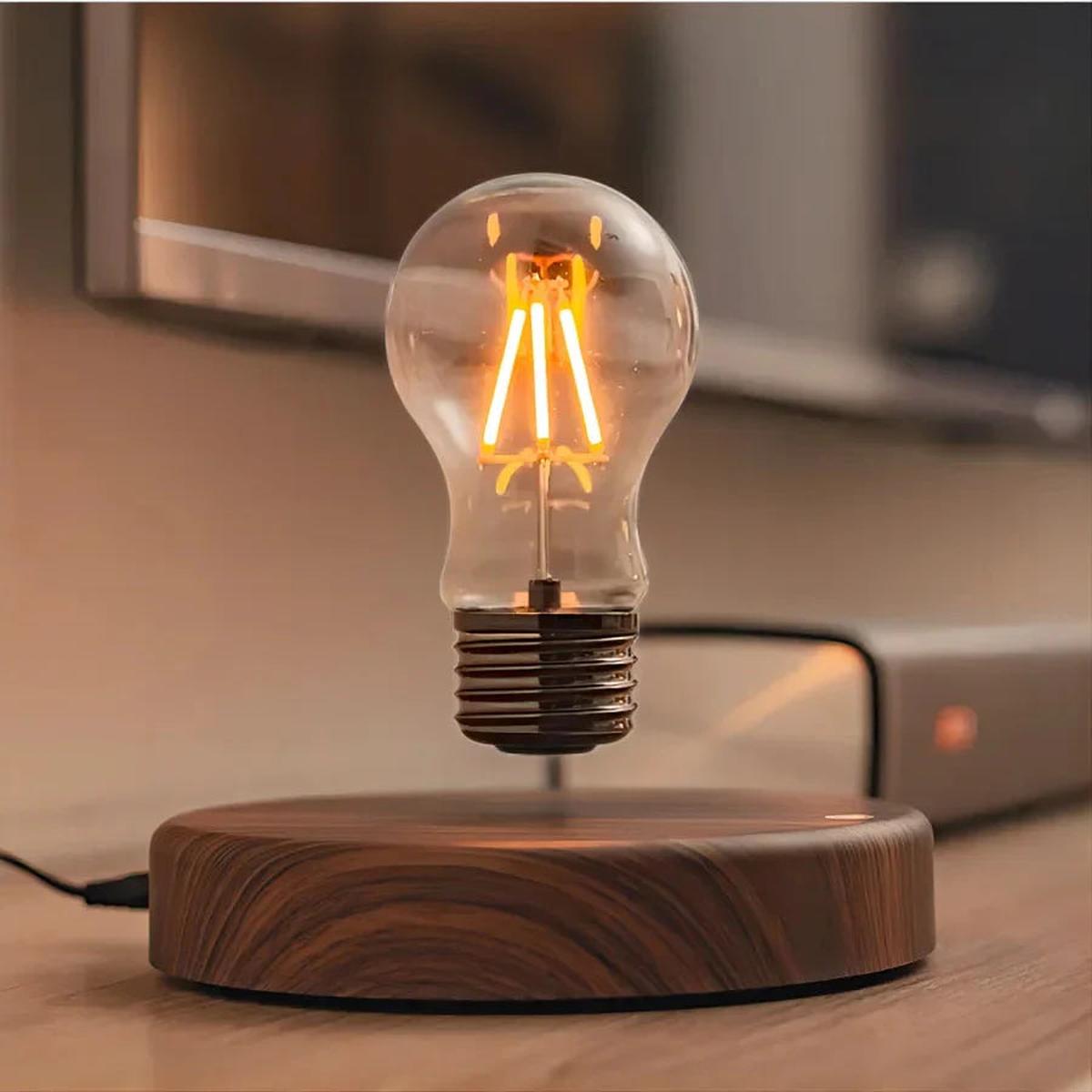 Zwevende LED Lamp Met Walnotenhout Voet Voor Verlichting Cirkel