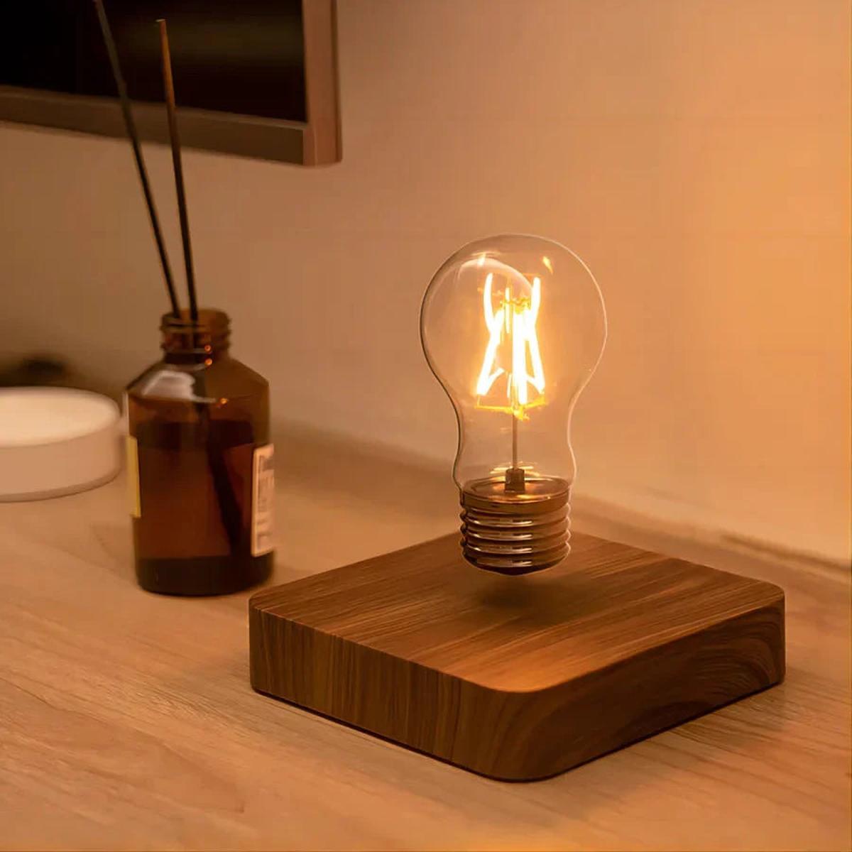 Zwevende LED Lamp Met Walnotenhout Voet Voor Verlichting Vierkant
