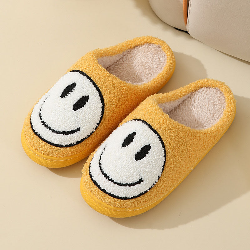 Pantoffels Unisex Glimlachpatroon Warm Zacht Smiley Sloffen Geel
