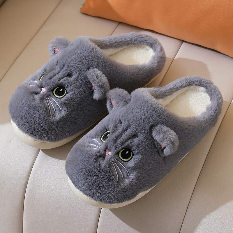 Dames Pantoffels – Knusse Sloffen met Kattenontwerp voor Warme Voeten Grijs
