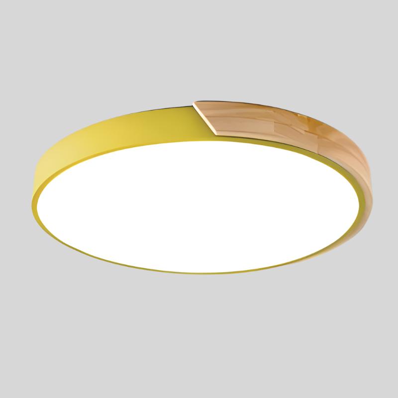 Scandinavische LED Plafondlamp in Cirkelvorm – Houten Plafonniere voor Slaapkamer en Studie, DIA 23 cm en 30 cm Geel Met Hout