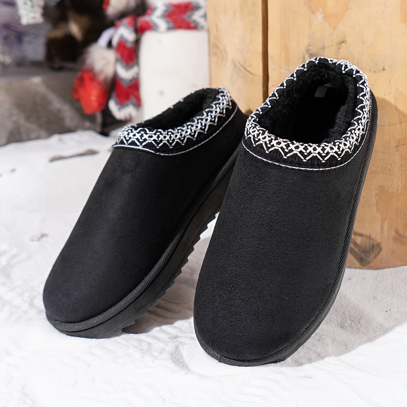 Dames Casual Winterlaarzen - Pluche, effen kleur en slip-on Zwart