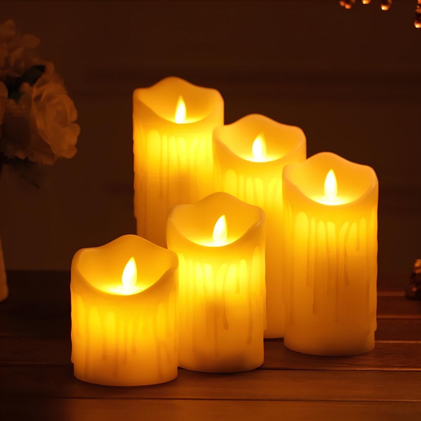 Flameless LED Kaarsen op Batterij - Realistische Verlichting voor Veilig en Duurzaam Gebruik - Meerdere Maten en Stijlen Smeltkaarsen - 5 stuks