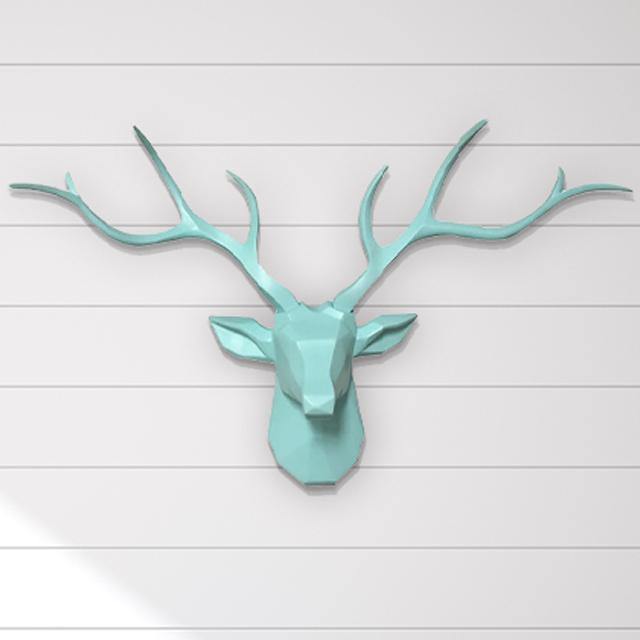 3D Noordse Hertenkop Wandhouder 78cm Voor Muurdecoratie Blauw