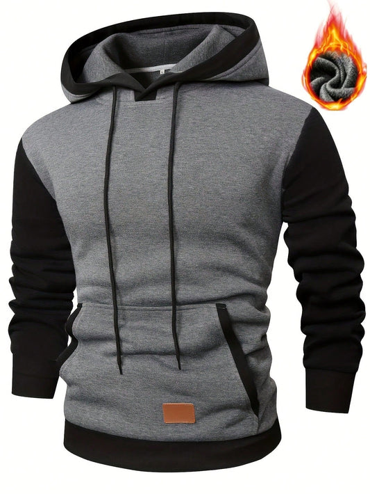Heren Hoodie Kleurenblokken Ademende Stretchstof Pasvorm Grijs