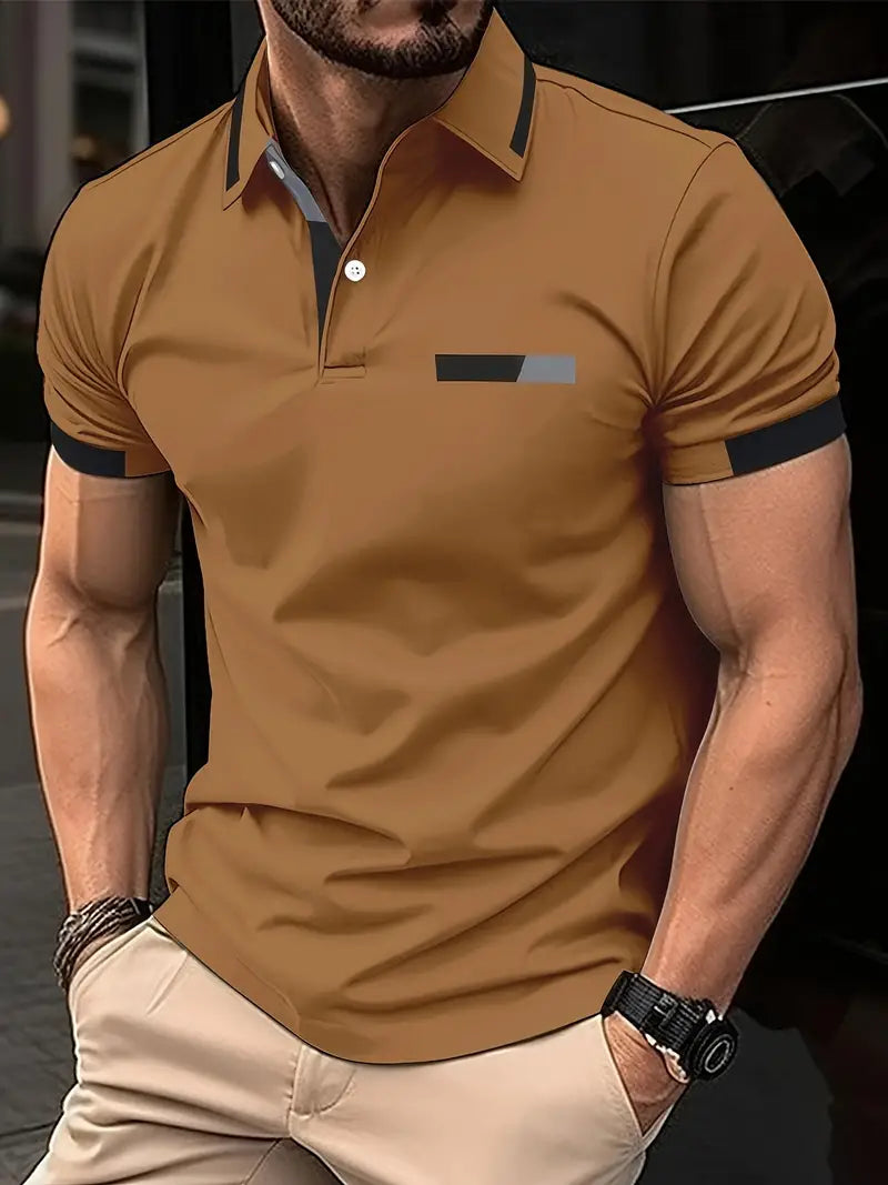 Heren T Shirt Katoen Kleurblok Casual Sportstijl Koffie