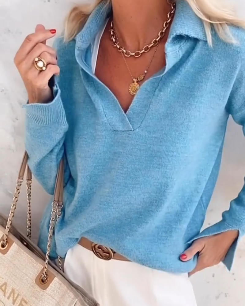 Dames Casual Trui met Kraag Lange Mouwen Basic
