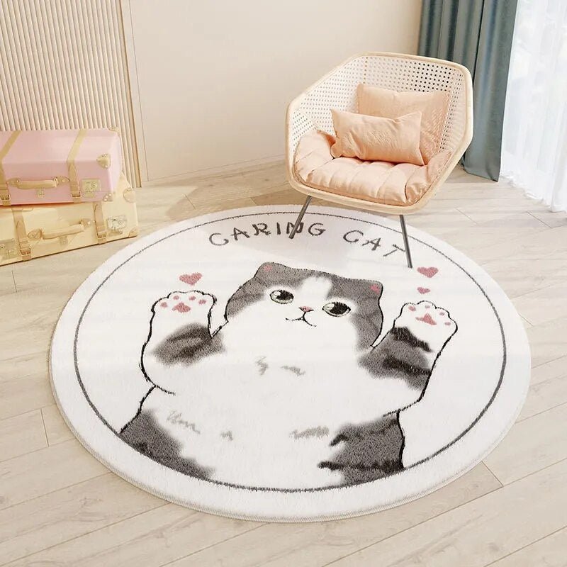 Rond Vloerkleed voor Kinderen – Zacht en Duurzaam Speelmat voor Slaapkamer, Machinewasbaar, 60-120 cm Vloerkleden SEREIN Zorgzame kat Doorsnede 60 cm (23,6 inch)