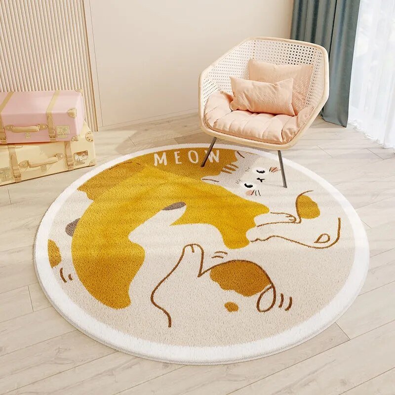 Rond Vloerkleed voor Kinderen – Zacht en Duurzaam Speelmat voor Slaapkamer, Machinewasbaar, 60-120 cm Vloerkleden SEREIN Miauw Doorsnede 60 cm (23,6 inch)