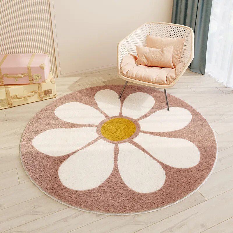 Rond Vloerkleed voor Kinderen – Zacht en Duurzaam Speelmat voor Slaapkamer, Machinewasbaar, 60-120 cm Vloerkleden SEREIN Witte bloem Doorsnede 60 cm (23,6 inch)