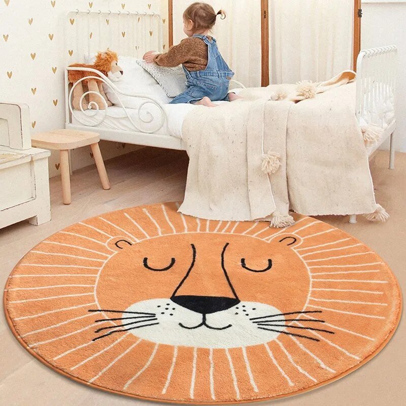 Rond Vloerkleed voor Kinderen – Zacht en Duurzaam Speelmat voor Slaapkamer, Machinewasbaar, 60-120 cm Vloerkleden SEREIN Oranje Leeuw Doorsnede 60 cm (23,6 inch)