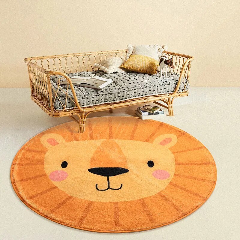 Rond Vloerkleed voor Kinderen – Zacht en Duurzaam Speelmat voor Slaapkamer, Machinewasbaar, 60-120 cm Vloerkleden SEREIN Donkeroranje leeuw Doorsnede 60 cm (23,6 inch)