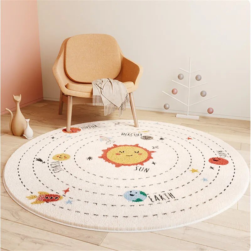Rond Vloerkleed voor Kinderen – Zacht en Duurzaam Speelmat voor Slaapkamer, Machinewasbaar, 60-120 cm Vloerkleden SEREIN Zon + Planeten Doorsnede 60 cm (23,6 inch)
