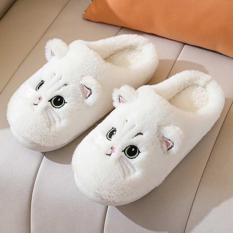 Dames Pantoffels – Knusse Sloffen met Kattenontwerp voor Warme Voeten Wit