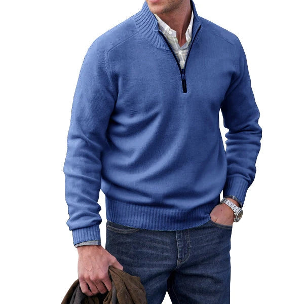 Heren Trui met Ritssluiting Zacht Comfortabel Blauw