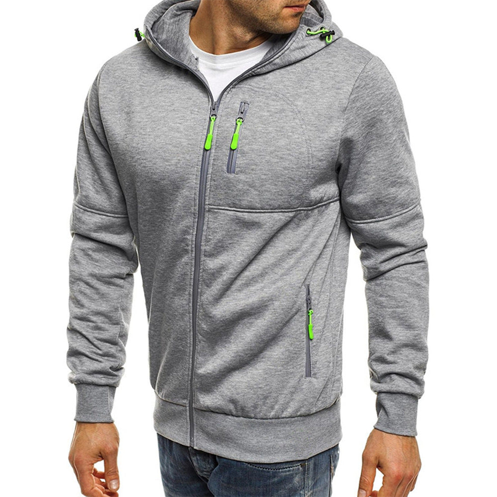 Heren Warme Hoodie met Capuchon en Rits Lichtgrijs