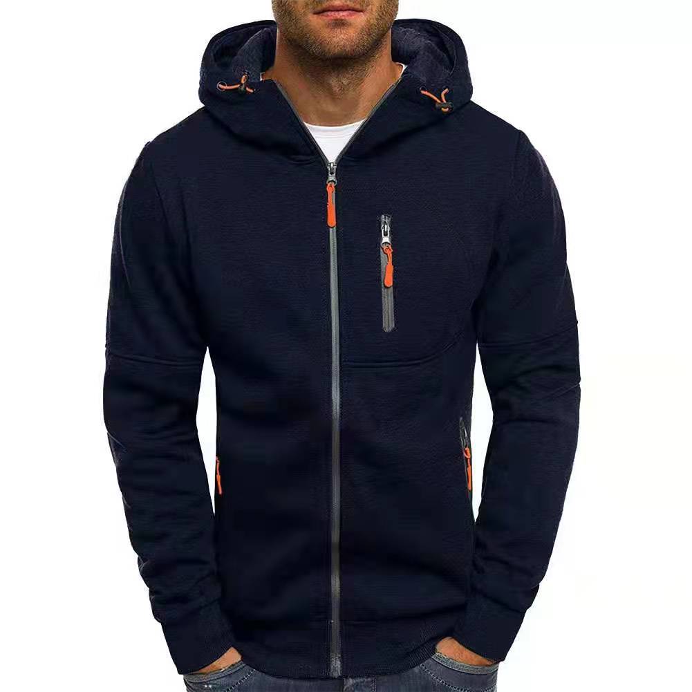 Heren Warme Hoodie met Capuchon en Rits Marineblauw