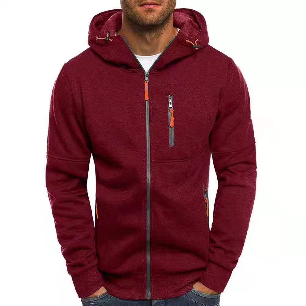 Heren Warme Hoodie met Capuchon en Rits Wijnrood